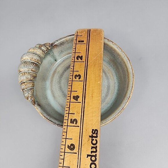 Art Pottery Soap Trinket Dish Shell Swirl Decor On Edge Blue Brown 5" - Picture 4 of 5